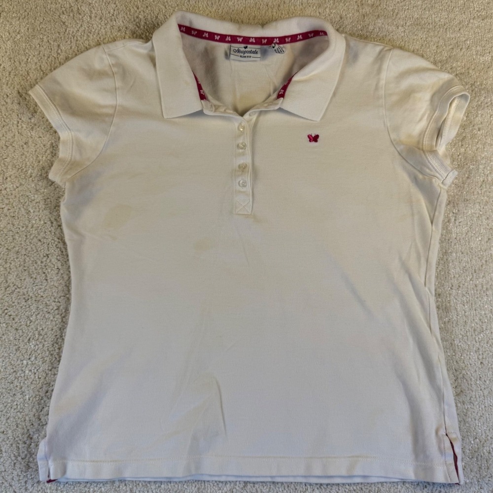 Vintage Y2K Aeropostale Slim Fit Butterfly Polo Shirt Women's‎ XL Short Sleeve